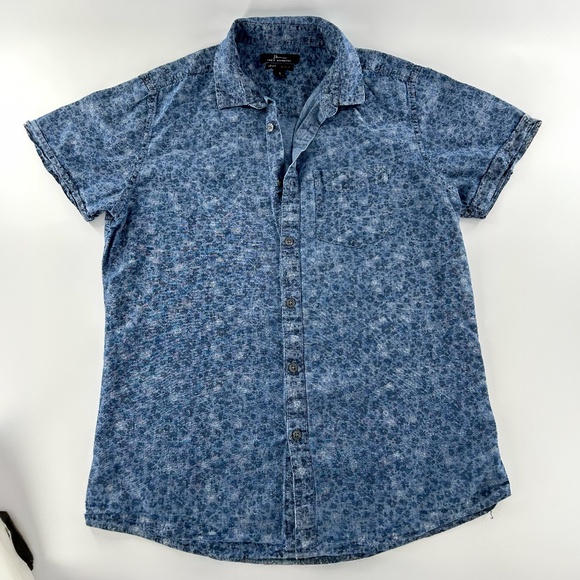 Marc Anthony Slim fit sz sm short sleeve button down in a blue floral denim USED - Picture 2 of 5